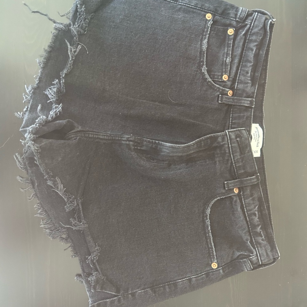 Abercrombie & Fitch Black Jean Shorts with Frayed Hem